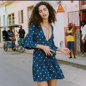 Faithfull Fresa Tunic Dress Blue polkadot Size XS